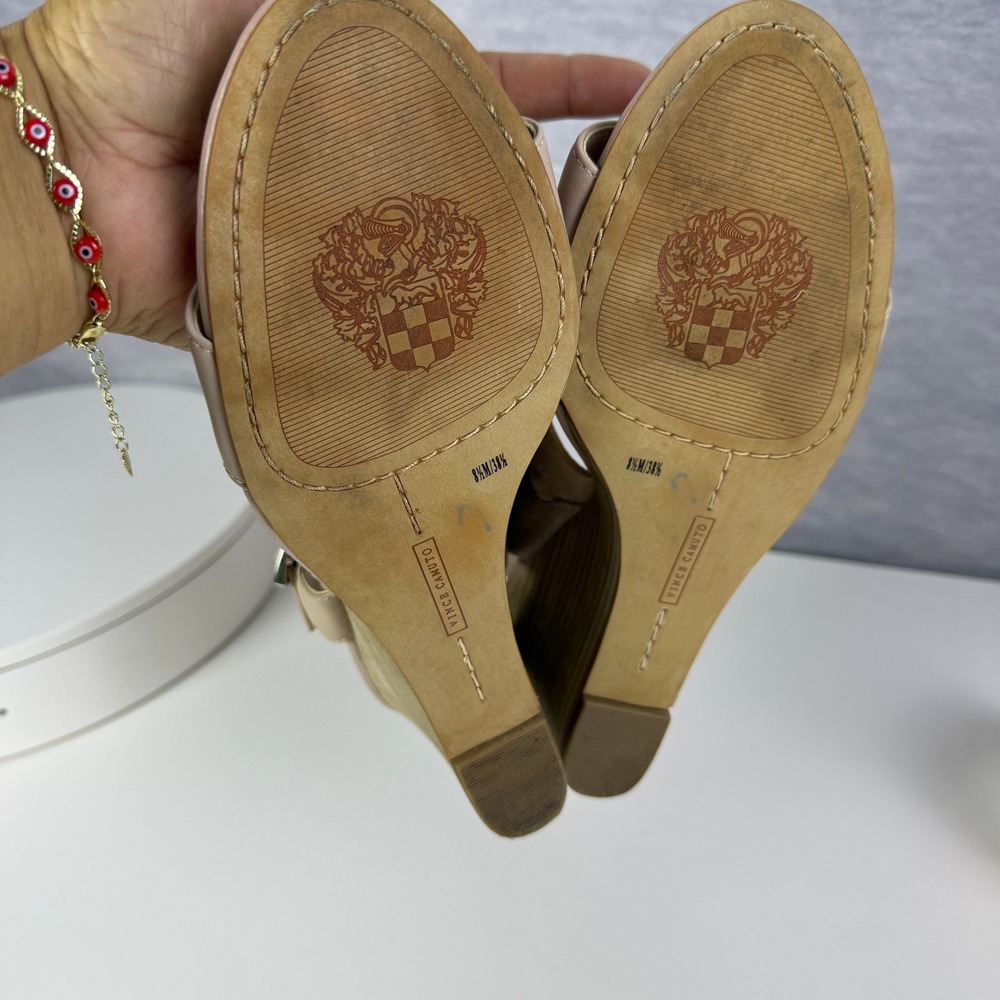 Vince Camuto Lyssia Leather Wedge Heels Open Toe Sandals‎ Tan US 8.5 EU 38.5 - Picture 7 of 8